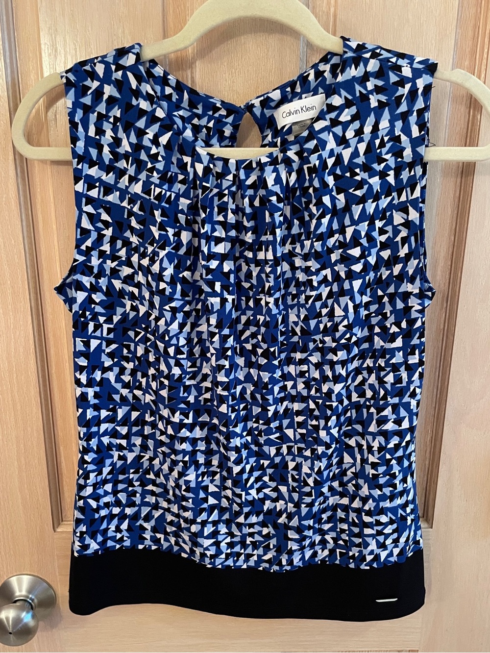 Calvin Klein Blue, Black & White Geometric Sleeveless Blouse